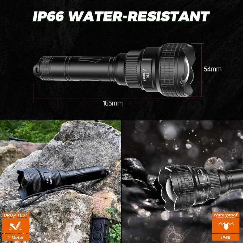 Brinyte T18 Hunting Light Red Green White Zoomable LED Flashlight, Long Range Predator Flashlight with Remote Pressure Switch for Hog Coyote Coon Varmint Hunting - Image 5